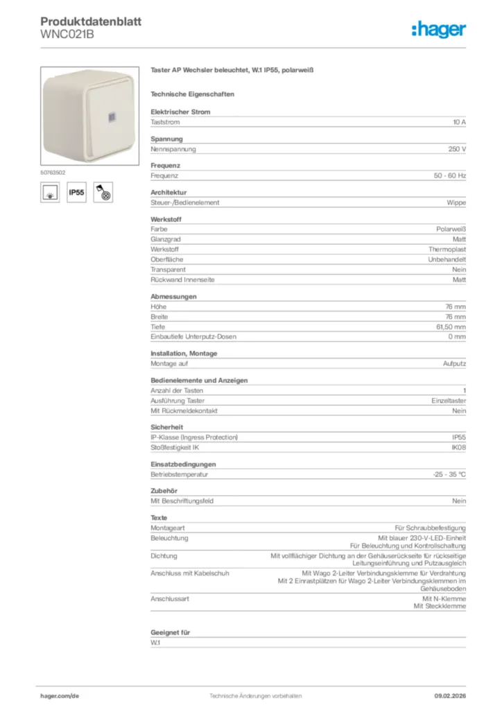 Bild Hager Produktdatenblatt WNC021B | Hager Deutschland