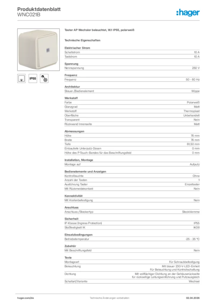 Bild Hager Produktdatenblatt WNC021B | Hager Deutschland