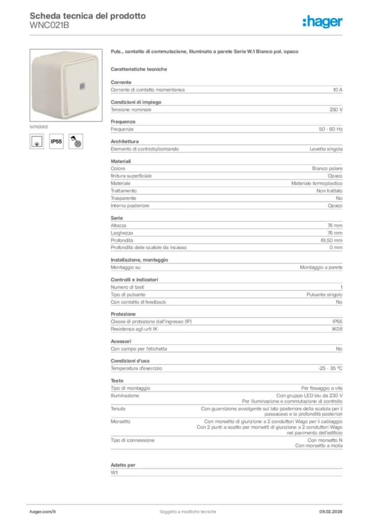 Immagine Hager Scheda tecnica del prodotto WNC021B | Hager Italia
