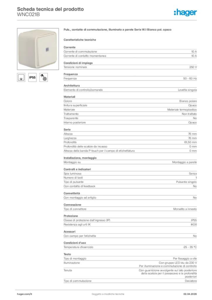 Immagine Hager Scheda tecnica del prodotto WNC021B | Hager Italia