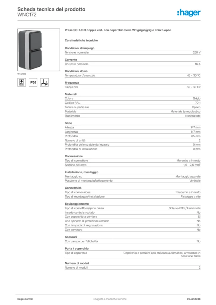 Immagine Hager Scheda tecnica del prodotto WNC172 | Hager Italia