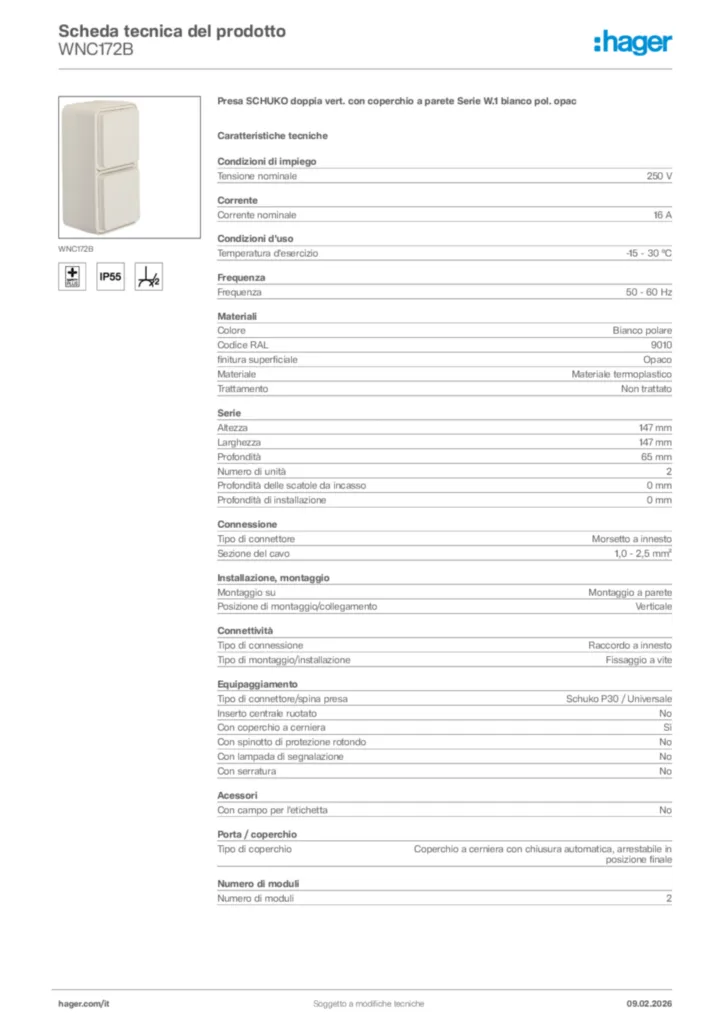Immagine Hager Scheda tecnica del prodotto WNC172B | Hager Italia