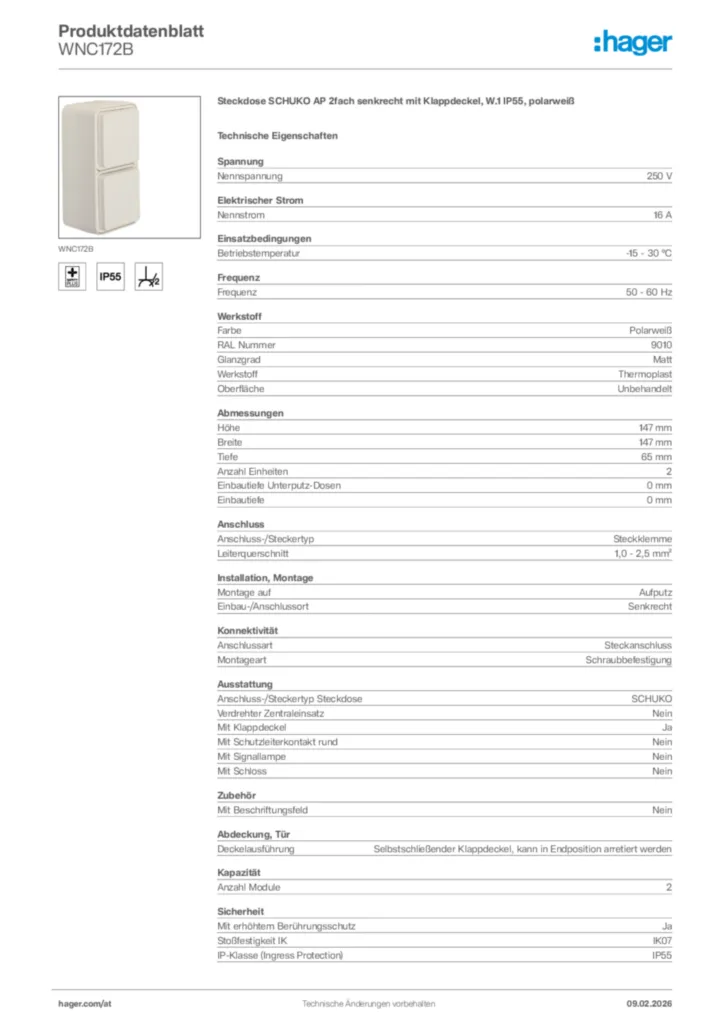 Bild Hager Produktdatenblatt WNC172B | Hager Deutschland