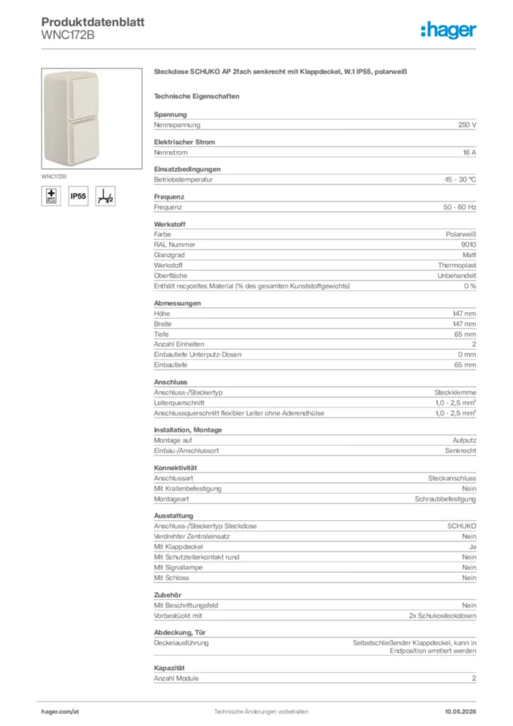 Bild Hager Produktdatenblatt WNC172B | Hager Deutschland
