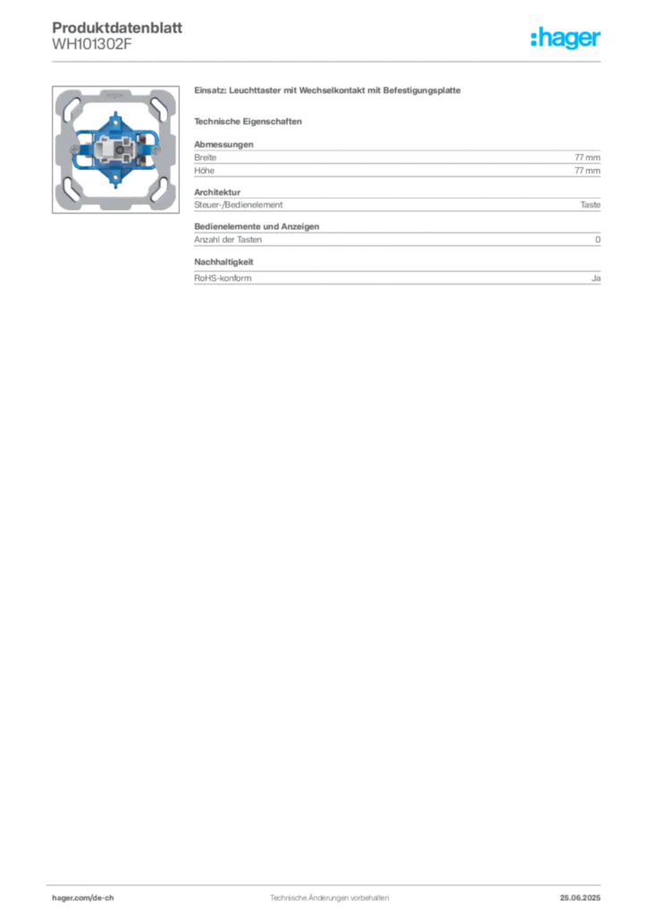 Bild Hager Produktdatenblatt WH101302F | Hager Schweiz