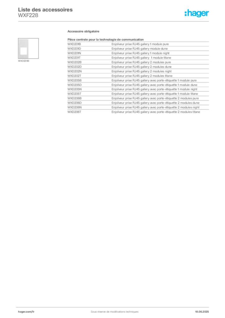 Image Hager Fiche technique du produit WXF228 | Hager France