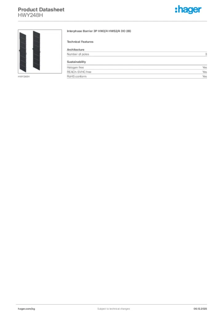 Image Hager Product data sheet HWY248H  | Hager