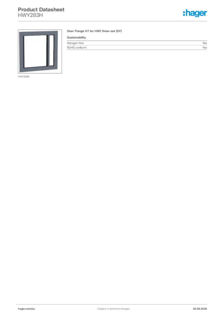 Image Hager Product data sheet HWY283H  | Hager Australia