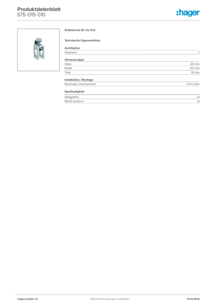 Bild Hager Produktdatenblatt 575-015-010 | Hager Schweiz