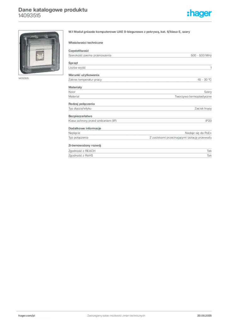 Zdjęcie Hager Dane katalogowe produktu 14093515 | Hager Polska