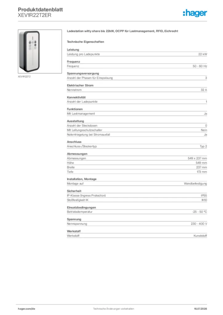 Bild Hager Produktdatenblatt XEV1R22T2ER | Hager Deutschland
