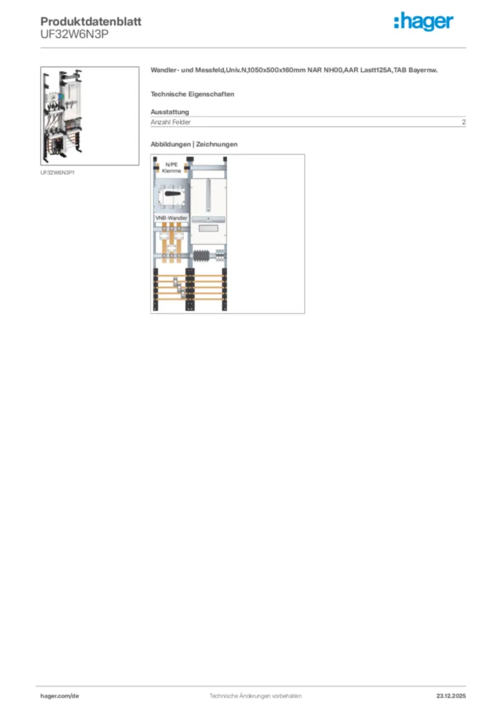 Bild Hager Produktdatenblatt UF32W6N3P | Hager Deutschland
