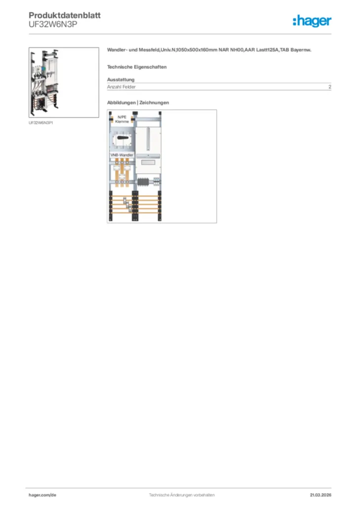 Bild Hager Produktdatenblatt UF32W6N3P | Hager Deutschland