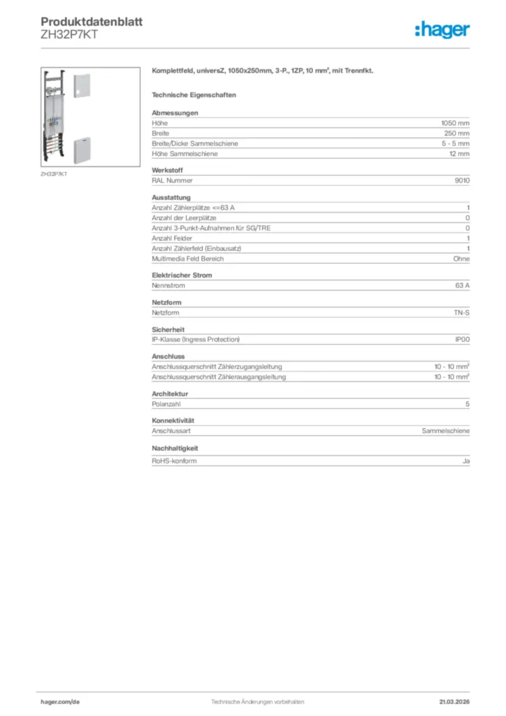 Bild Hager Produktdatenblatt ZH32P7KT | Hager Deutschland