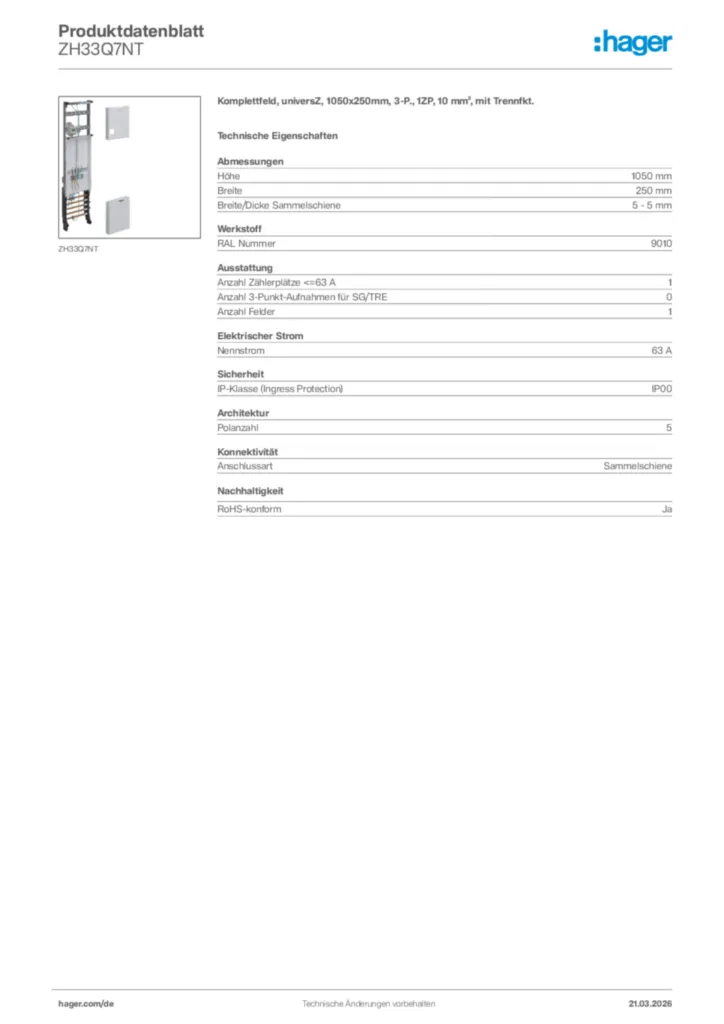 Bild Hager Produktdatenblatt ZH33Q7NT | Hager Deutschland