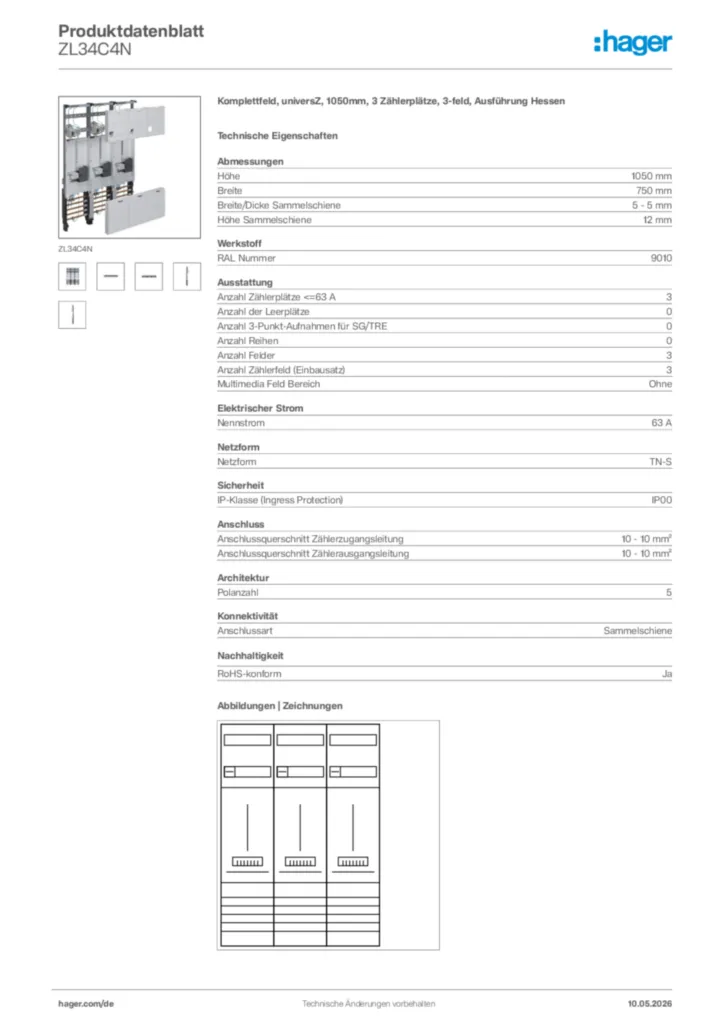 Bild Hager Produktdatenblatt ZL34C4N | Hager Deutschland