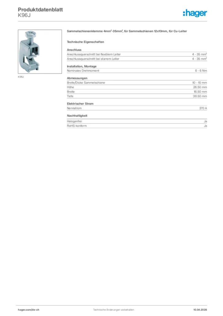 Bild Hager Produktdatenblatt K96J | Hager Schweiz