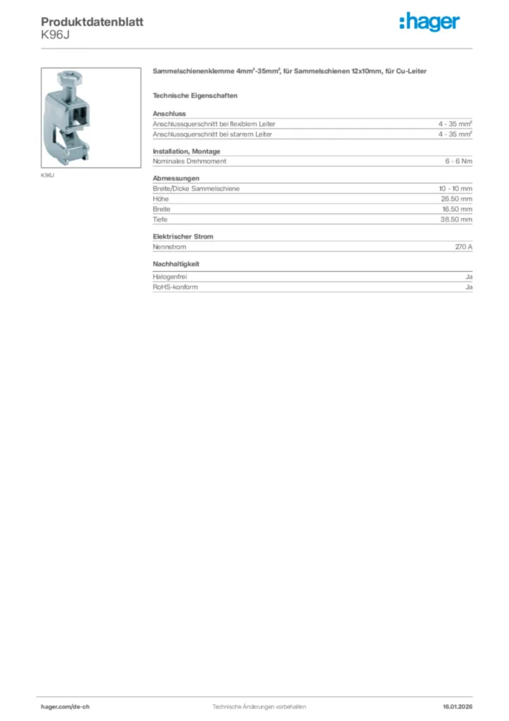 Bild Hager Produktdatenblatt K96J | Hager Schweiz