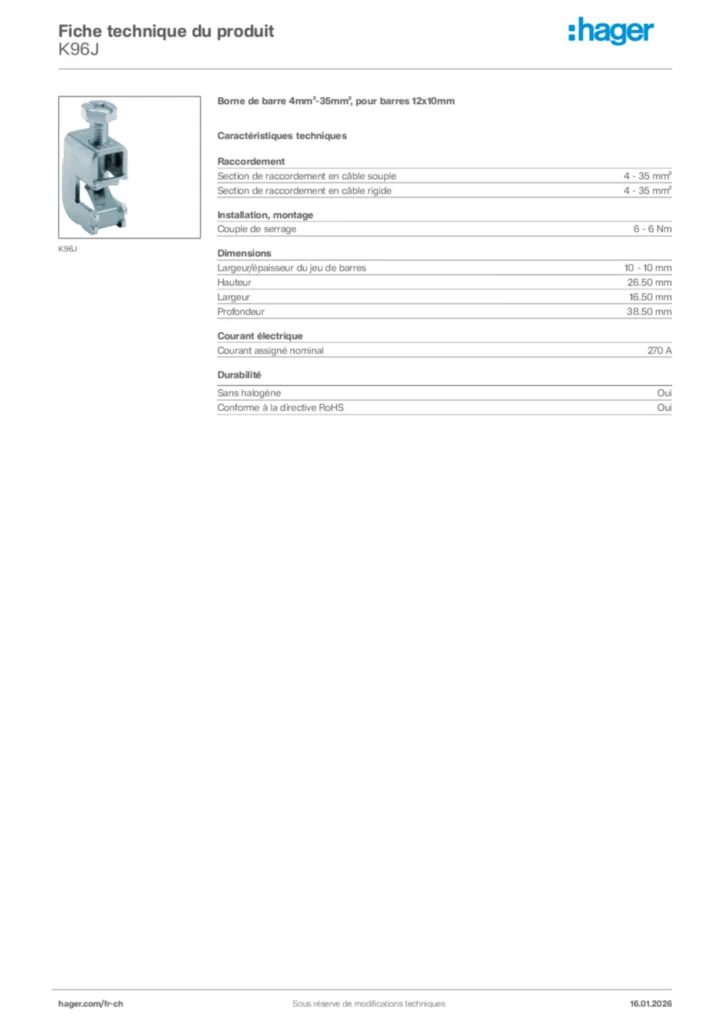 Image Hager Fiche technique du produit K96J | Hager Suisse