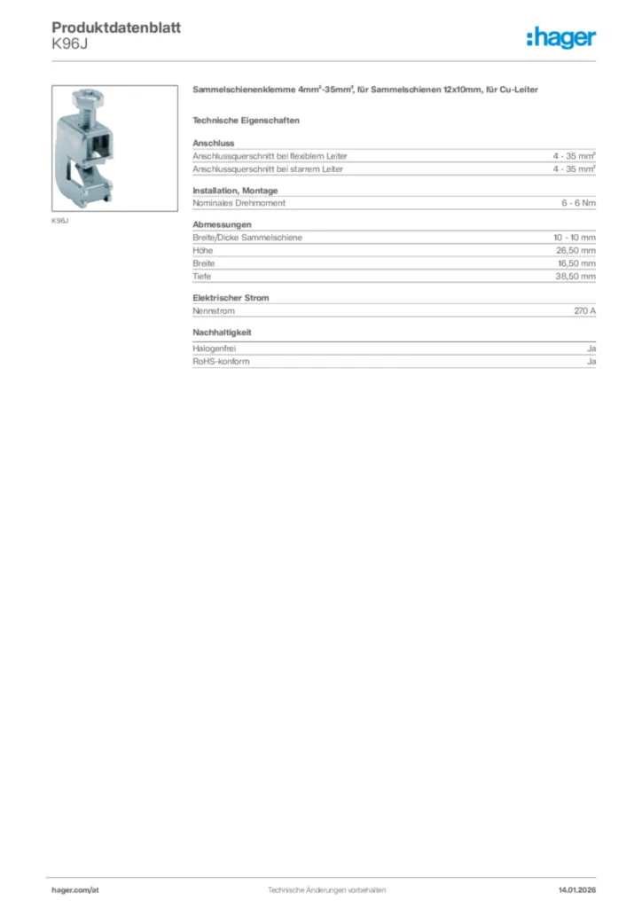 Bild Hager Produktdatenblatt K96J | Hager Deutschland