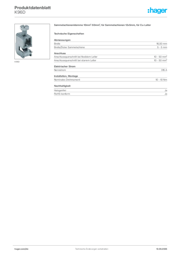 Hager Produktdatenblatt K96D