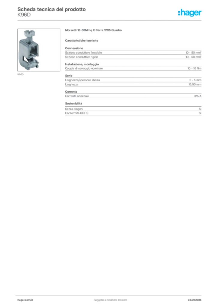 Immagine Hager Scheda tecnica del prodotto K96D | Hager Italia