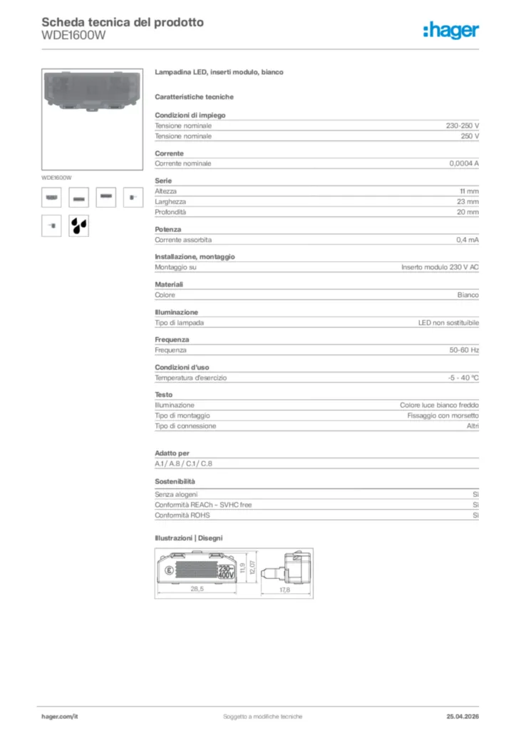 Immagine Hager Scheda tecnica del prodotto WDE1600W | Hager Italia