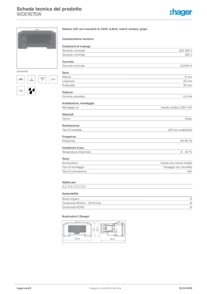 Immagine Hager Scheda tecnica del prodotto WDE1675W | Hager Italia