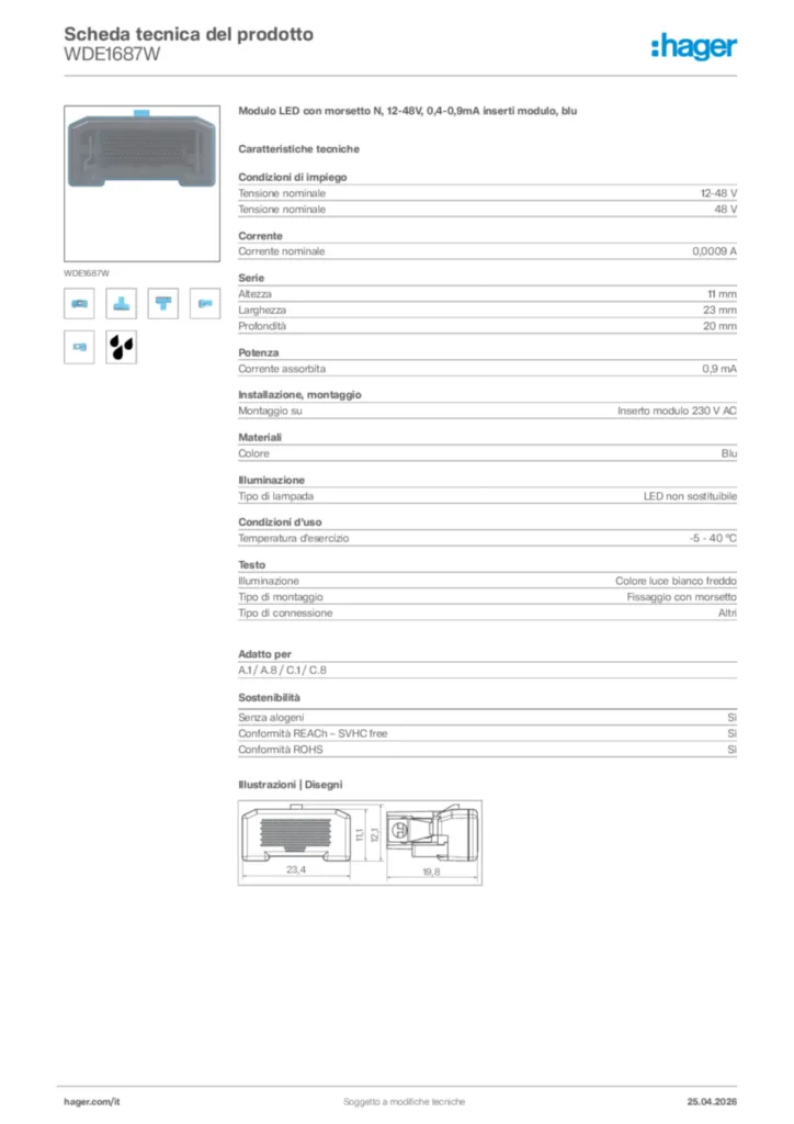 Immagine Hager Scheda tecnica del prodotto WDE1687W | Hager Italia