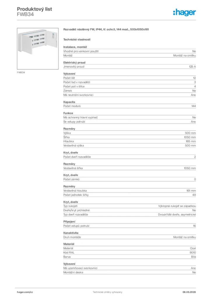 Obrázek Hager Product data sheet FWB34 | Hager