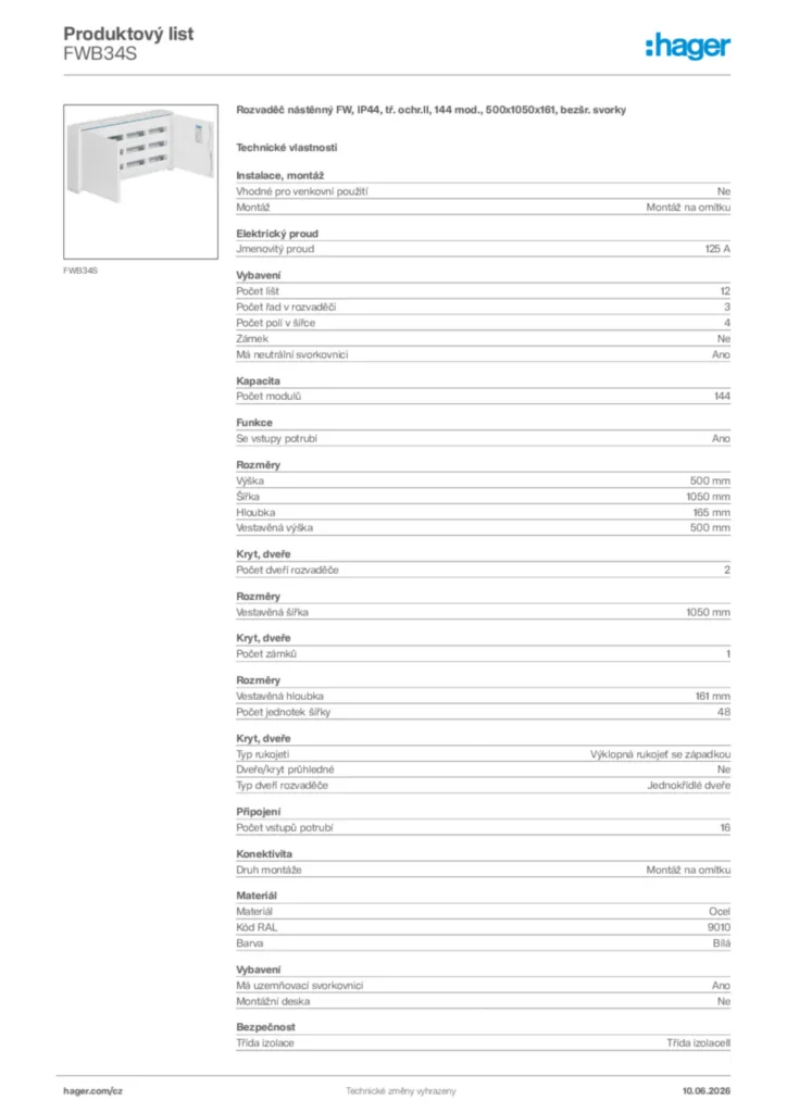 Obrázek Hager Generováno - Datový list produktu FWB34S | Hager
