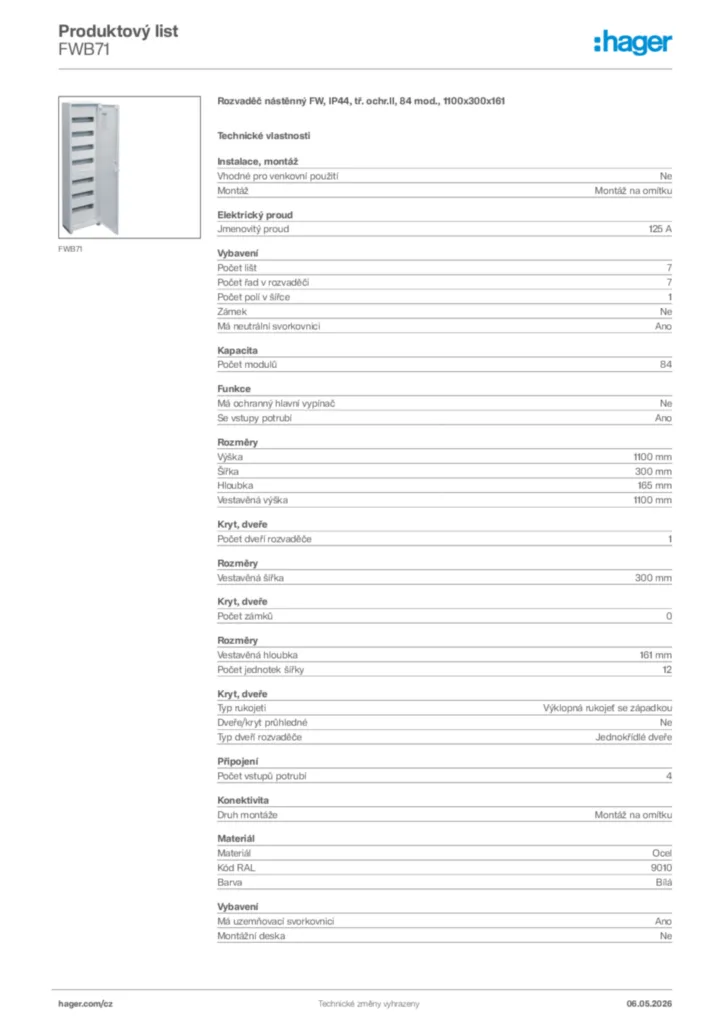 Obrázek Hager Product data sheet FWB71 | Hager