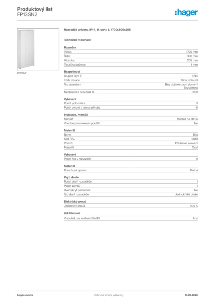 Obrázek Hager Product data sheet FP13SN2 | Hager