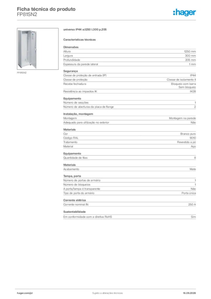 Imagem Hager Ficha técnica do produto FP81SN2 | Hager Portugal