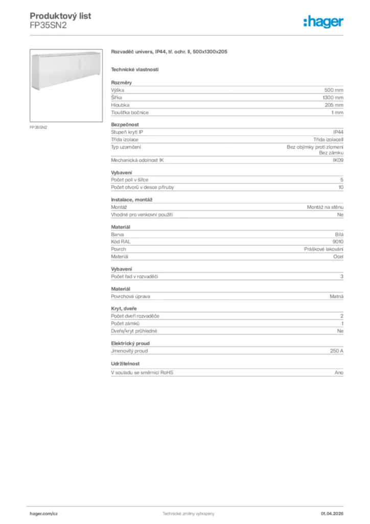 Obrázek Hager Product data sheet FP35SN2 | Hager