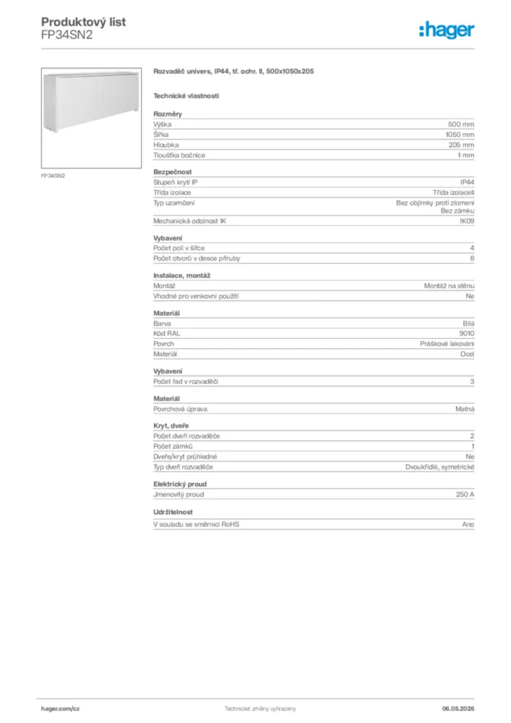 Obrázek Hager Product data sheet FP34SN2 | Hager