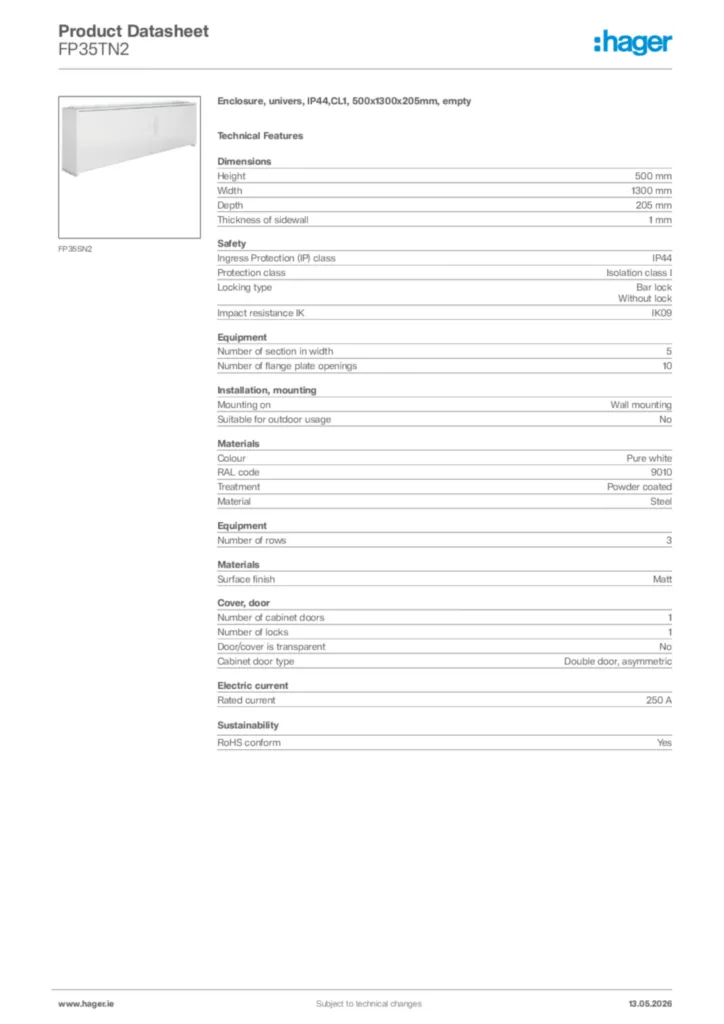 Image Hager Product data sheet FP35TN2  | Hager