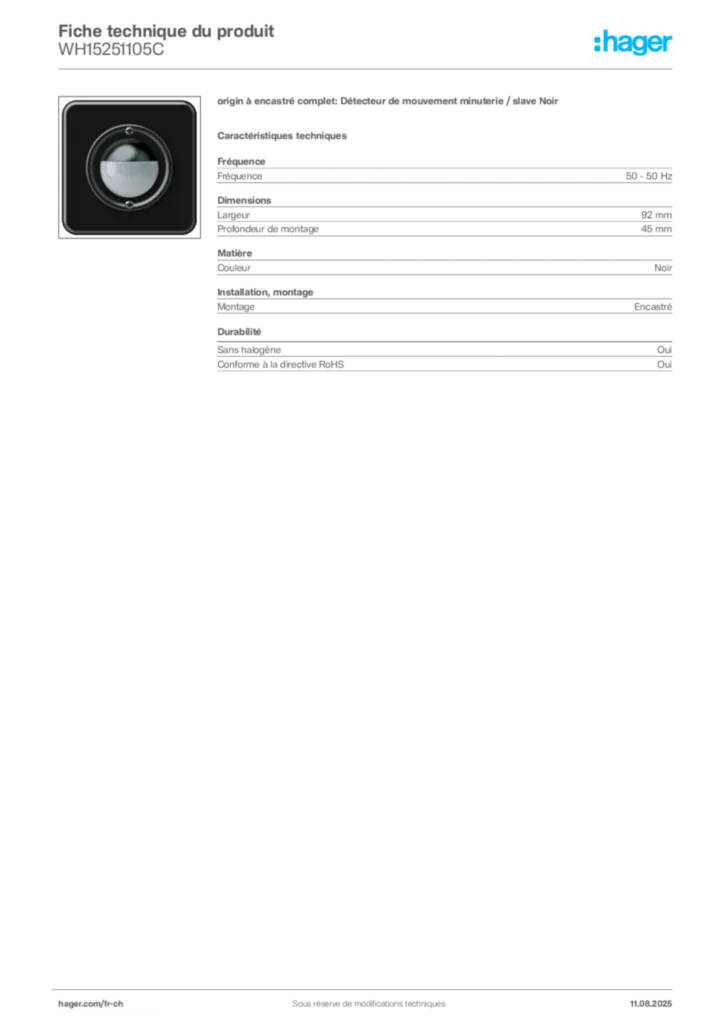 Image Hager Fiche technique du produit WH15251105C | Hager Suisse