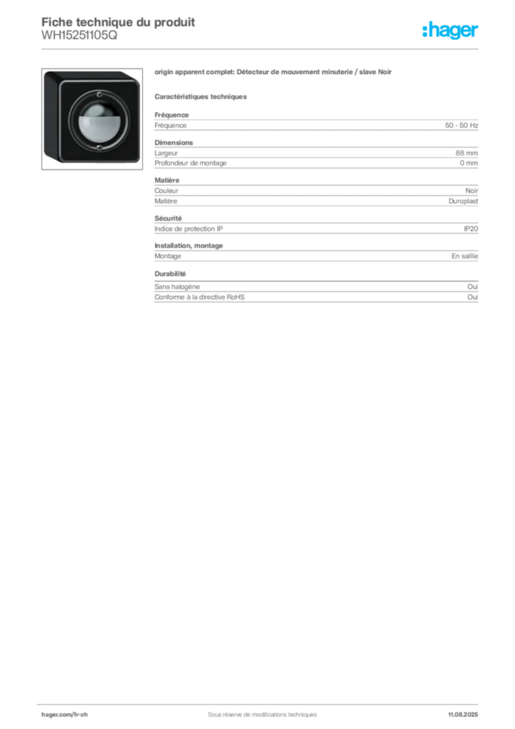 Image Hager Fiche technique du produit WH15251105Q | Hager Suisse