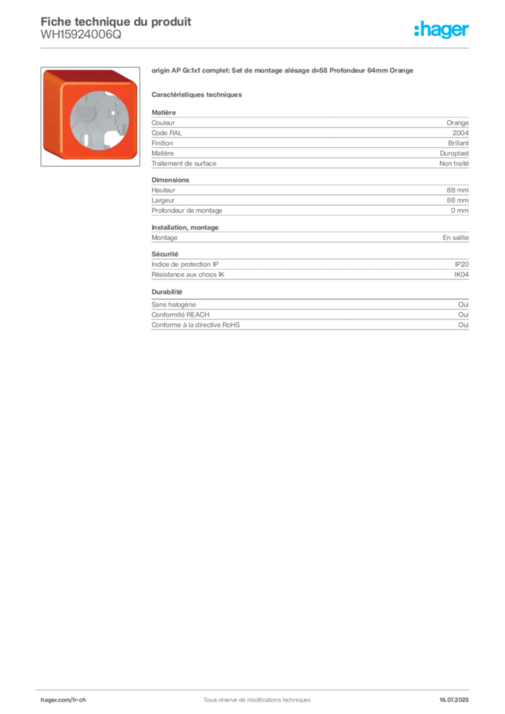 Image Hager Fiche technique du produit WH15924006Q | Hager Suisse