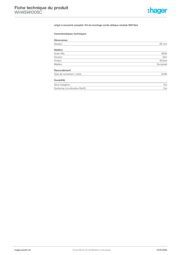 Image Hager Fiche technique du produit WH45141005C | Hager Suisse