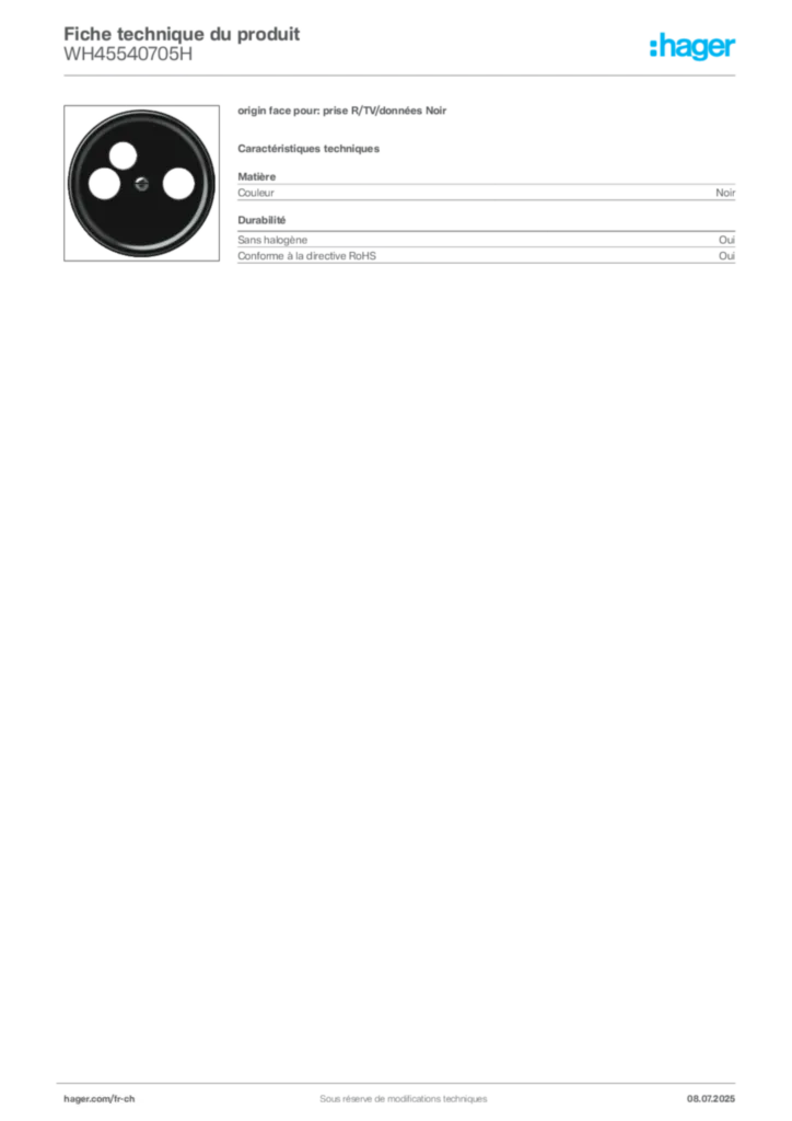 Image Hager Fiche technique du produit WH45540705H | Hager Suisse