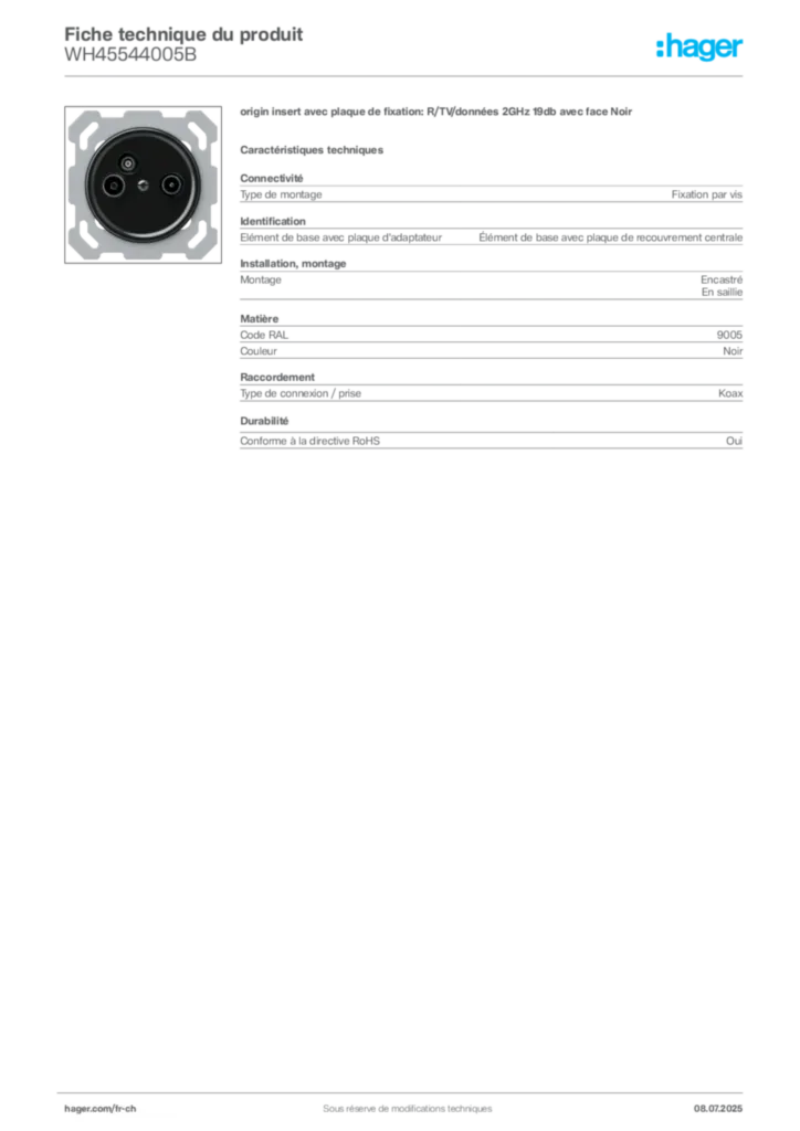 Image Hager Fiche technique du produit WH45544005B | Hager Suisse
