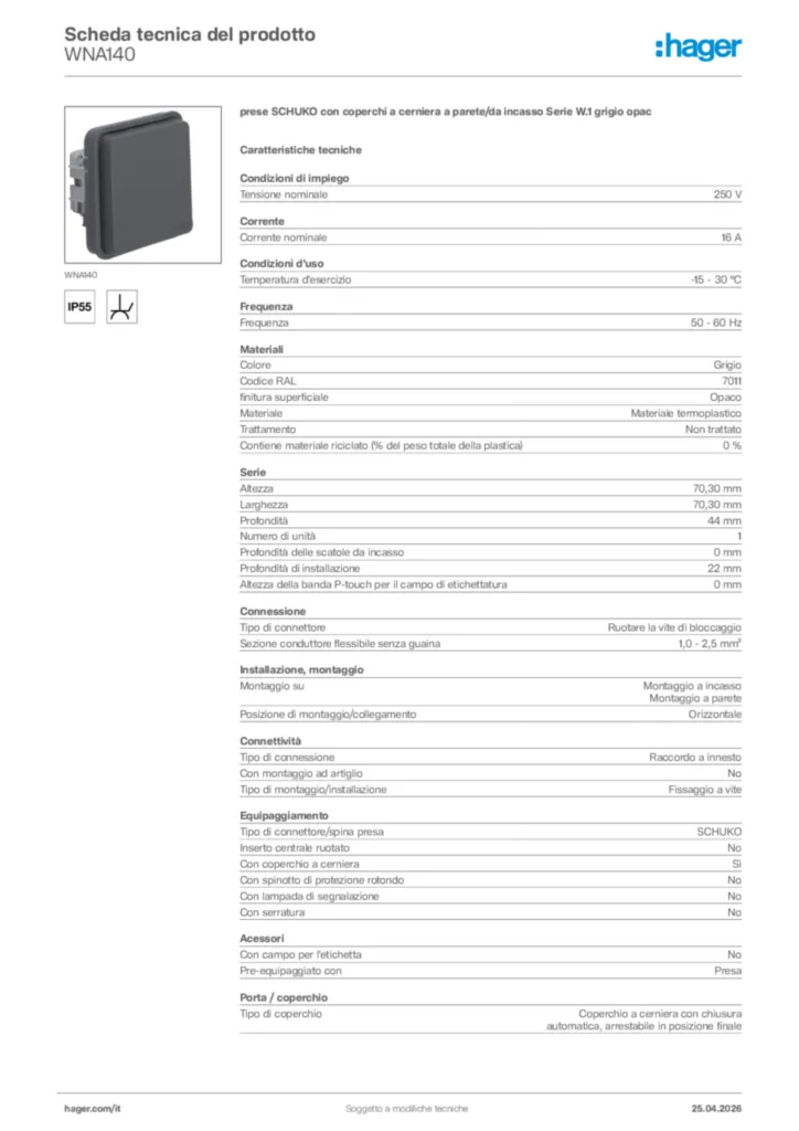Immagine Hager Scheda tecnica del prodotto WNA140 | Hager Italia