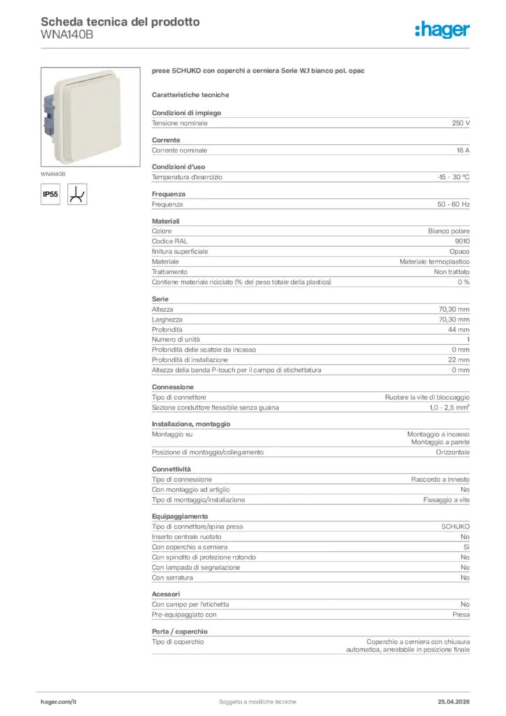 Immagine Hager Scheda tecnica del prodotto WNA140B | Hager Italia