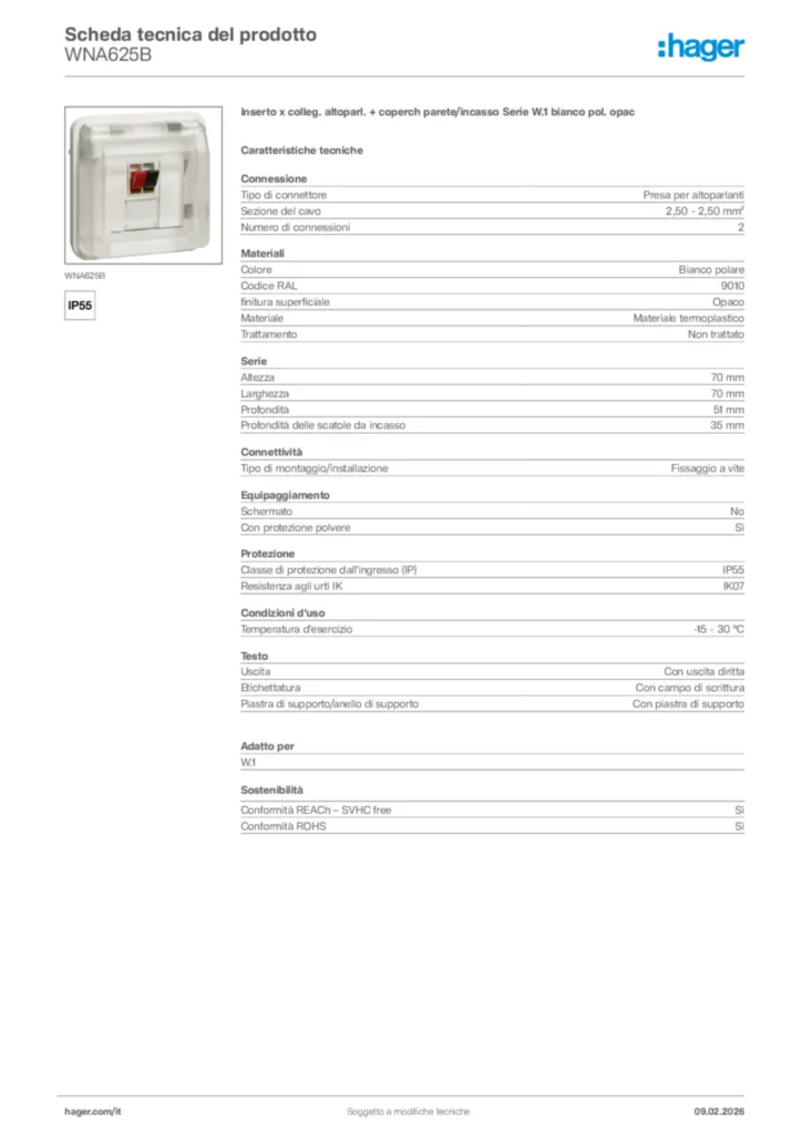 Immagine Hager Scheda tecnica del prodotto WNA625B | Hager Italia