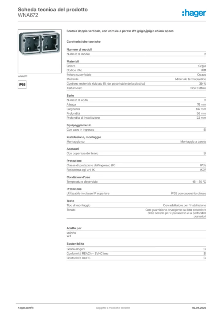 Immagine Hager Scheda tecnica del prodotto WNA672 | Hager Italia