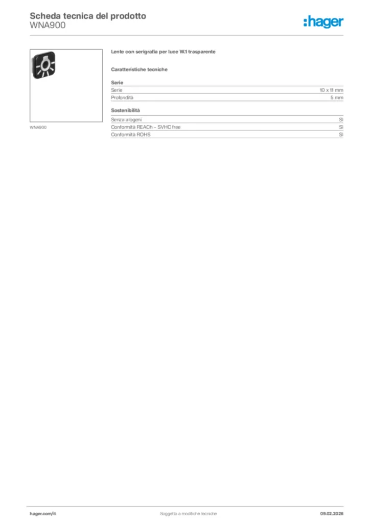 Immagine Hager Scheda tecnica del prodotto WNA900 | Hager Italia