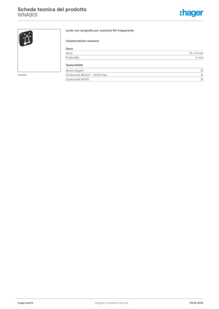 Immagine Hager Scheda tecnica del prodotto WNA901 | Hager Italia