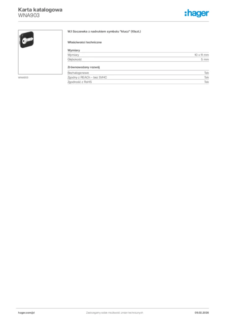 Zdjęcie Hager Karta katalogowa WNA903 | Hager Polska